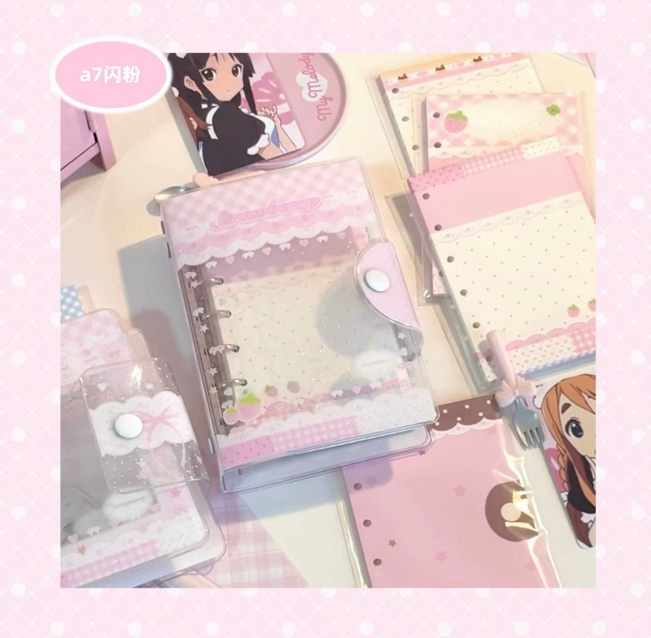 {eating cookies} a7/m5 strawberry glitter pink binder