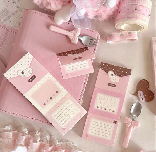 {eating cookies} pink and brown envelope note