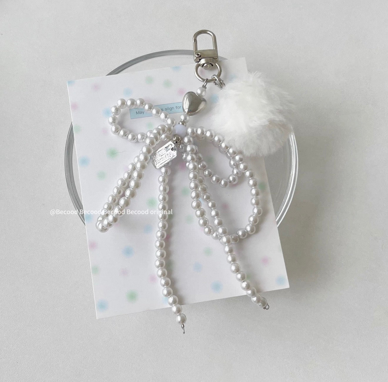 {becood} pearl pompom keychain