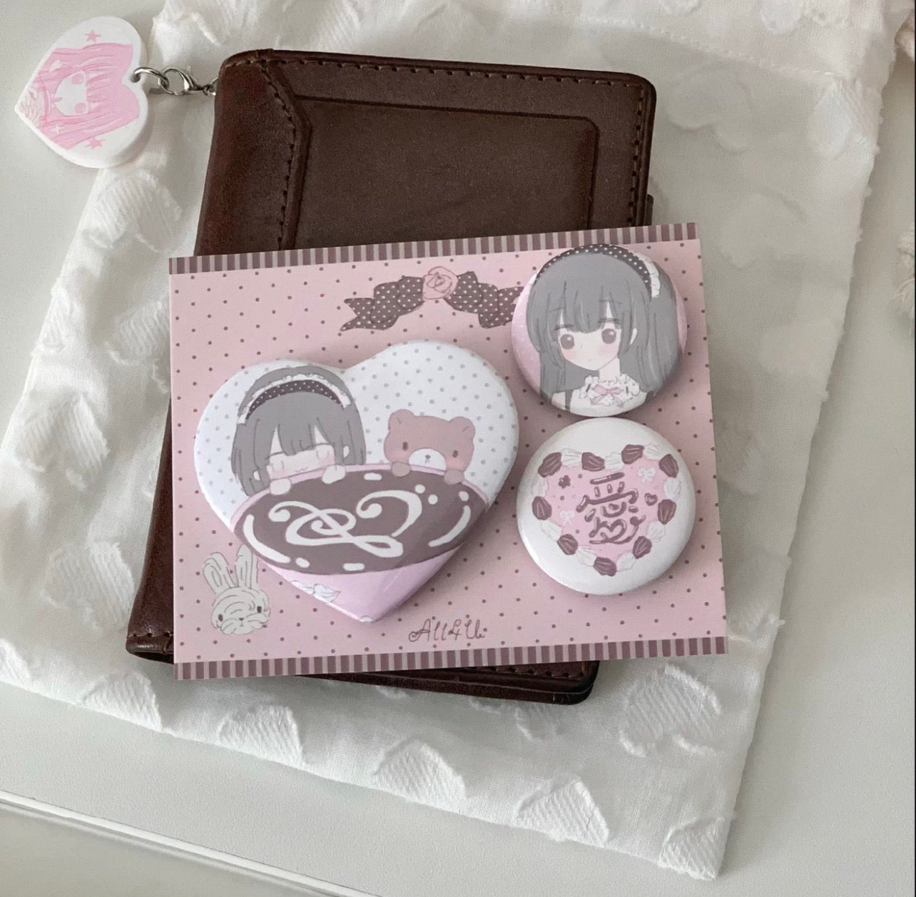 {all4u} cocoa tea party heart pin set