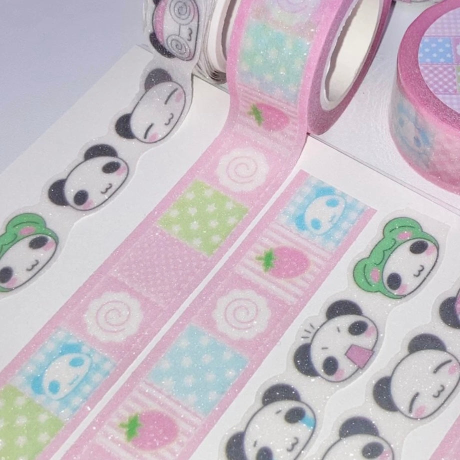 {wanso club} cutie panda glittery die cut tape