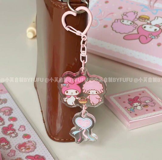 {byfufu} my melody and piano strawberry epoxy keychain