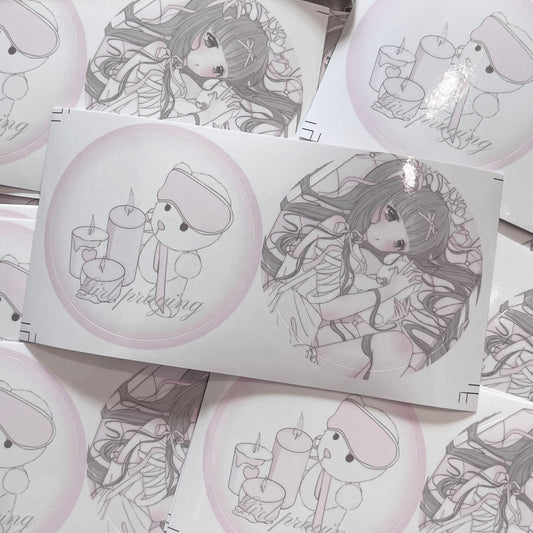 {curl cat} girls prayer (BEAR) round diecut sticker sheets